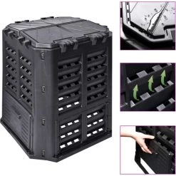 VidaXL Composteur De Jardin Noir 68,9x68,9x83,9 Cm 360 L - Noir