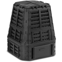 HILLVERT Composteur De Jardin Bac De Compostage Rapide D'Extérieur Plastique Noir 740 L - Bleu, Argent, Noir