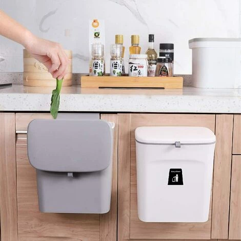 BARES Poubelle Suspendue Avec Couvercle Pour Porte D'armoire De Cuisine Ou Sous évier, Comptoir De Bac à Compost De Cuisine, Poubelle Montable, Gris 1 BARES Poubelle Suspendue Avec Couvercle Pour Porte D'armoire De Cuisine Ou Sous évier, Comptoir De Bac à Compost De Cuisine, Poubelle Montable, Gris