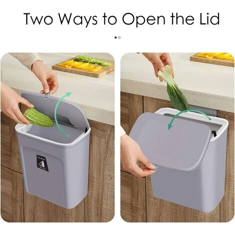 BARES Poubelle Suspendue Avec Couvercle Pour Porte D'armoire De Cuisine Ou Sous évier, Comptoir De Bac à Compost De Cuisine, Poubelle Montable, Gris 3 BARES Poubelle Suspendue Avec Couvercle Pour Porte D'armoire De Cuisine Ou Sous évier, Comptoir De Bac à Compost De Cuisine, Poubelle Montable, Gris – Image 3