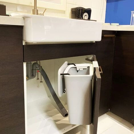 BARES Poubelle Suspendue Avec Couvercle Pour Porte D'armoire De Cuisine Ou Sous évier, Comptoir De Bac à Compost De Cuisine, Poubelle Montable, Gris 4 BARES Poubelle Suspendue Avec Couvercle Pour Porte D'armoire De Cuisine Ou Sous évier, Comptoir De Bac à Compost De Cuisine, Poubelle Montable, Gris – Image 4