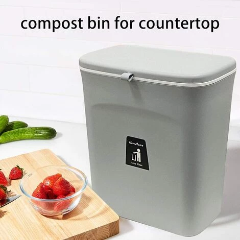 BARES Poubelle Suspendue Avec Couvercle Pour Porte D'armoire De Cuisine Ou Sous évier, Comptoir De Bac à Compost De Cuisine, Poubelle Montable, Gris 5 BARES Poubelle Suspendue Avec Couvercle Pour Porte D'armoire De Cuisine Ou Sous évier, Comptoir De Bac à Compost De Cuisine, Poubelle Montable, Gris – Image 5