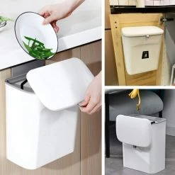 BARES Bac à Compost De Cuisine D'intérieur Scellé Avec Couvercle Pour Déchets Alimentaires, Petite Poubelle De Cuisine Avec Couvercle, Poubelle Suspendue Pour Porte D'armoire De Cuisine Ou Sous évier, 9L Blanc