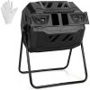 COSTWAY Composteur De Jardin Portable 160 L En PP Avec Double Chambre Rotatif 2 Portes Coulissantes 2 Gants Système D'Aération Noir