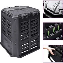 YOUTHUP Composteur De Jardin Noir 68,9x68,9x83,9 Cm 360 L - Noir