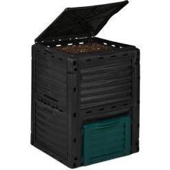 Relaxdays Composteur De Jardin, 230L, Plastique, Activateur De Compost Déchets Cuisine Et Jardin, HLP: 80x60x57 Cm, Noir