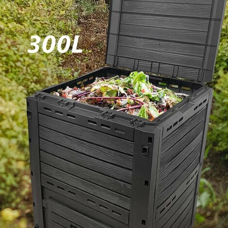 VOUNOT Composteur De Jardin 300L Qualité Supérieure Pour Jardin Déchets Imitation Style Bois Noir 2 VOUNOT Composteur De Jardin 300L Qualité Supérieure Pour Jardin Déchets Imitation Style Bois Noir – Image 2