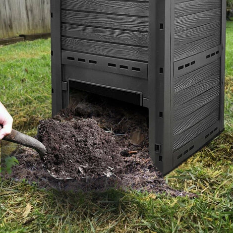 VOUNOT Composteur De Jardin 300L Qualité Supérieure Pour Jardin Déchets Imitation Style Bois Noir 3 VOUNOT Composteur De Jardin 300L Qualité Supérieure Pour Jardin Déchets Imitation Style Bois Noir – Image 3