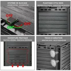 VOUNOT Composteur De Jardin 300L Qualité Supérieure Pour Jardin Déchets Imitation Style Bois Noir 9 VOUNOT Composteur De Jardin 300L Qualité Supérieure Pour Jardin Déchets Imitation Style Bois Noir -Compostage Soldes 53418774 5