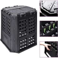Hommoo Composteur De Jardin Noir 68,9x68,9x83,9 Cm 360 L