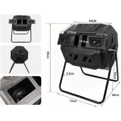 Dripex Composteur De Jardin Rotatif 360°, Bac à Compost Double Chambre 160L Pour Extérieur Déchets Pelouse, Bac Composteur De Compostage En Polypropylene Pour Créer Sol Fertile, Noir -Compostage Soldes 55390972 3