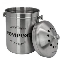 Composteur, Bac, Poubelle à Compost De Cuisine - 5 L - Inox - Linxor - Gris