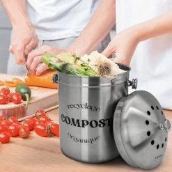 Composteur, Bac, Poubelle à Compost De Cuisine - 5 L - Inox - Linxor - Gris -Compostage Soldes 58337484 4