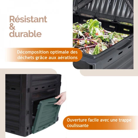 Composteur, Bac, Poubelle à Compost De Jardin - 300 L - Noir Et Vert - Linxor - Vert 3 Composteur, Bac, Poubelle à Compost De Jardin - 300 L - Noir Et Vert - Linxor - Vert – Image 3