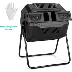 RELAX4LIFE Seau à Compost Rotatif à 360° De 160 L Avec Gants De Jardin, Composteur De Jardin De Grande Capacité Avec Double Chambre, Convient Pour Le Traitement Des Feuilles, Pelures, Noir -Compostage Soldes 60464531 5