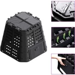 SUPERMARKET Composteur De Jardin Noir 93,3x93,3x80 Cm 480 L