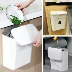 JOORRT Bac à Compost De Cuisine D'intérieur Scellé Avec Couvercle Pour Déchets Alimentaires, Petite Poubelle De Cuisine Avec Couvercle, Poubelle Suspendue Pour Porte D'armoire De Cuisine Ou Sous évier, 9L Blanc