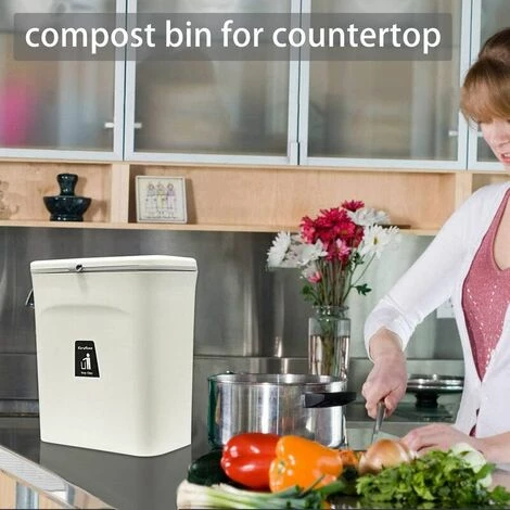 JOORRT Bac à Compost De Cuisine D'intérieur Scellé Avec Couvercle Pour Déchets Alimentaires, Petite Poubelle De Cuisine Avec Couvercle, Poubelle Suspendue Pour Porte D'armoire De Cuisine Ou Sous évier, 9L Blanc 2 JOORRT Bac à Compost De Cuisine D'intérieur Scellé Avec Couvercle Pour Déchets Alimentaires, Petite Poubelle De Cuisine Avec Couvercle, Poubelle Suspendue Pour Porte D'armoire De Cuisine Ou Sous évier, 9L Blanc – Image 2